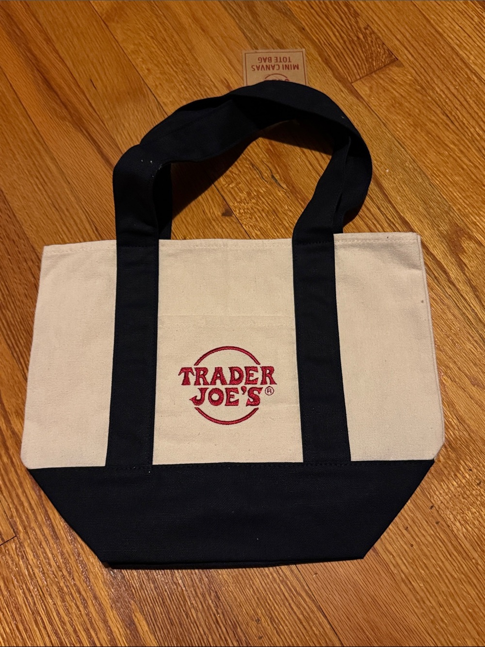 Canvas Tote Bag in Beige and Navy Blue